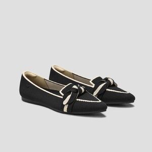 Women's Black & Cream Bow Loafers